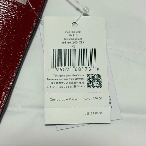 NWT Kate Spade Lucy Medium L-Zip Wristlet in Textured Patent Leather Red Jam - Picture 6 of 7
